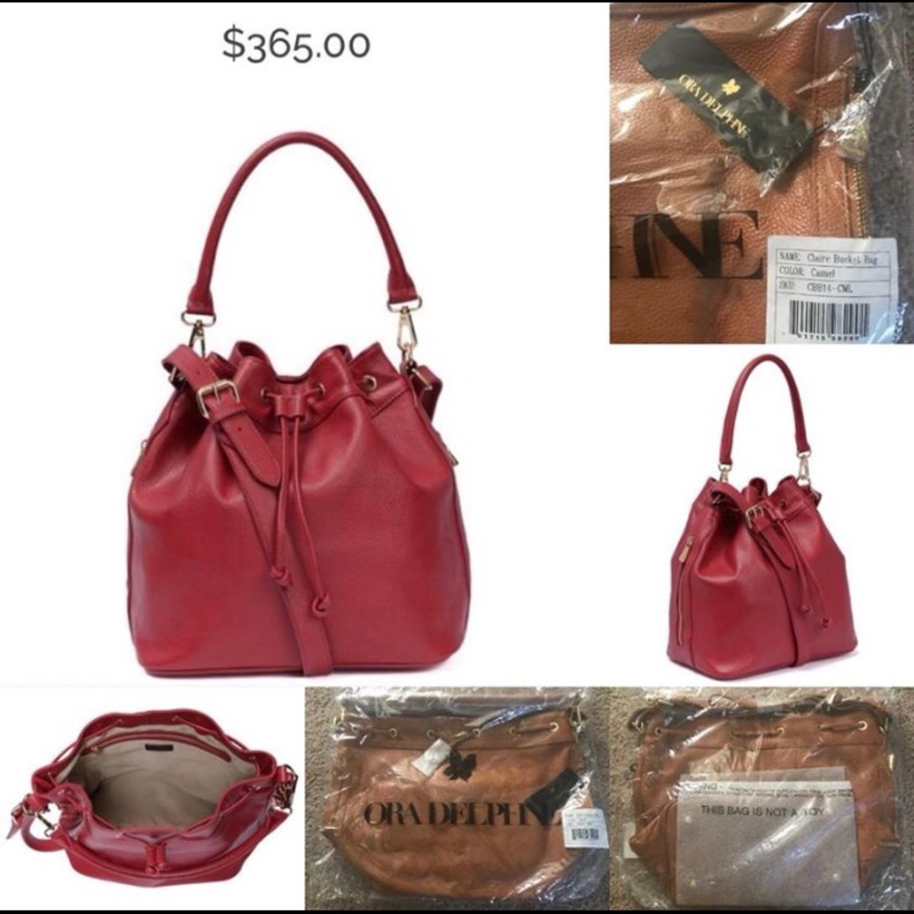 Ora Delphne Claire Bucket Bag-Camel color